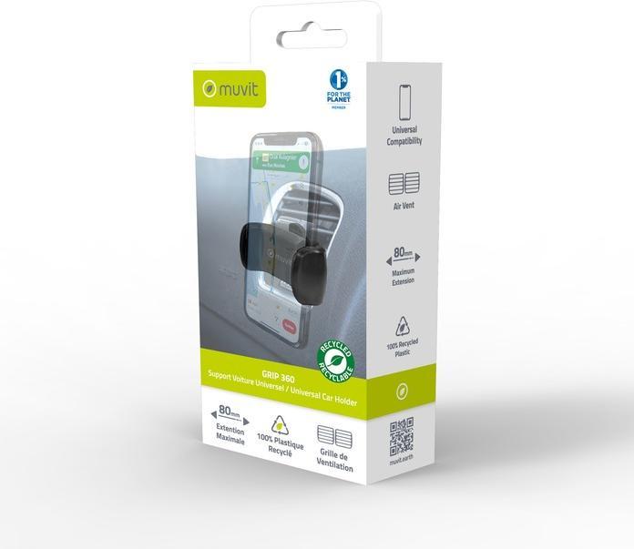 Actual product image Muvit Support Voiture Grip 360 Grille D'Aeration Avec Rotule En Plastique Recycle Pour Mobiles 80mm Max