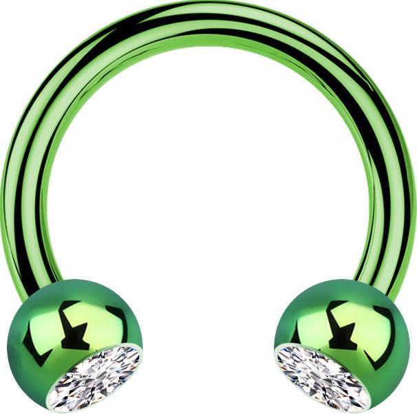 Star Piercing Micro Circular Barbell grün mit zwei Kugeln Kristall silber (ohne Messing, Titan G23)