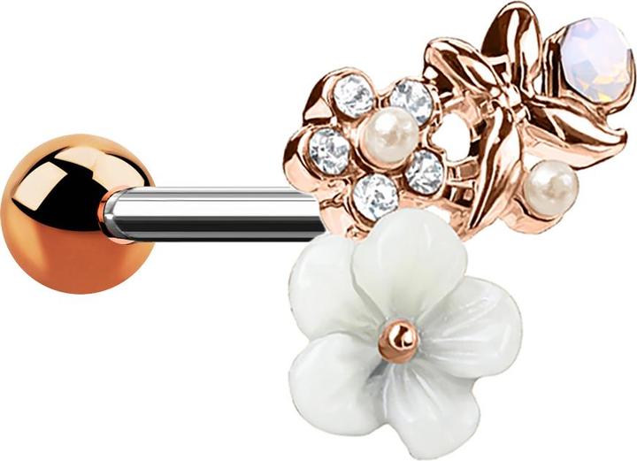 Image du produit Star Piercing Micro Barbell rosegold Schmetterling in Blumenwiese (Acier chirurgical 316L, Laiton)