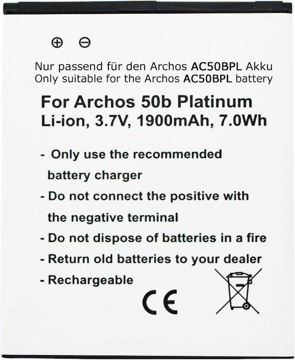 Actual product image AccuCell Battery for Archos AC50BPL Battery Archos 50b Platinum