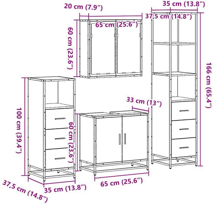 Immagine prodotto VidaXL Set di mobili da bagno a 4 pezzi Grigio Sonoma in legno
