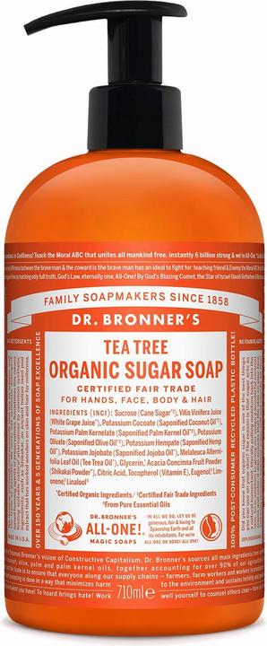 Dr. Bronner's Sugar Soap Teebaum (Flüssigseife, 710 ml)