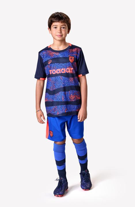 Actual product image Kipsta Kinder Fussball Trikot kurzarm - VIRALTO Kids Roarrr Rhino Streifen blau/violett (5, 6)