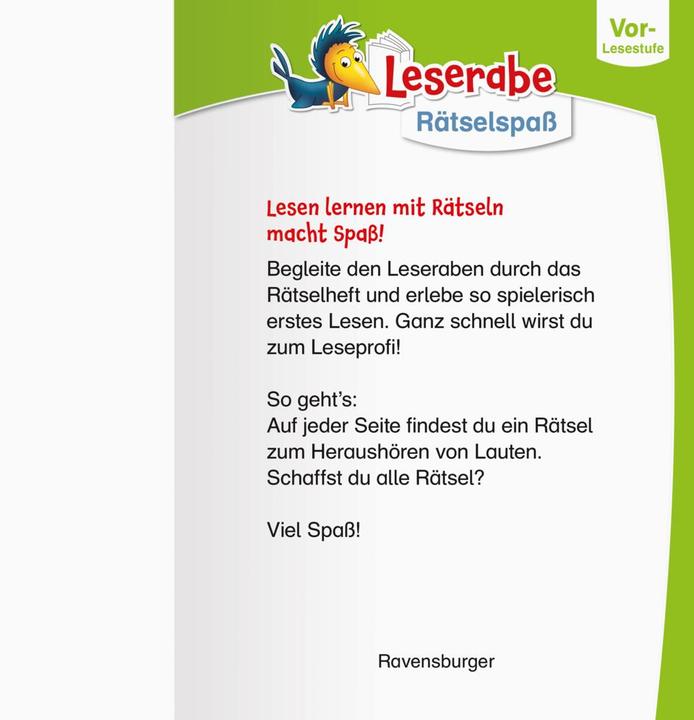 Actual product image Ravensburger Leserabe Rätselspass - Abc-Rätsel für Lesestarter ab 5 Jahren - Vor-Lesest (German, Tanja Mayor, Angelica Penner, 2022)