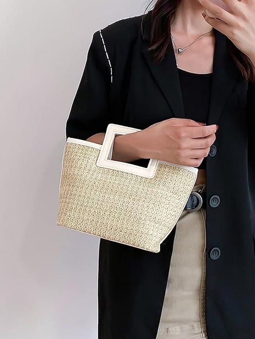 Image du produit Only-Bags.Store Sac à main en paille tissée, sac fourre-tout style boho, sac d'été pour femmes, sac à main en