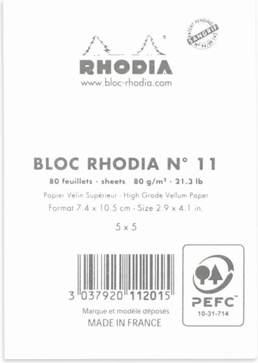 Actual product image Rhodia Blocks stapled 80g Basics (A7, Checked, Soft cover)