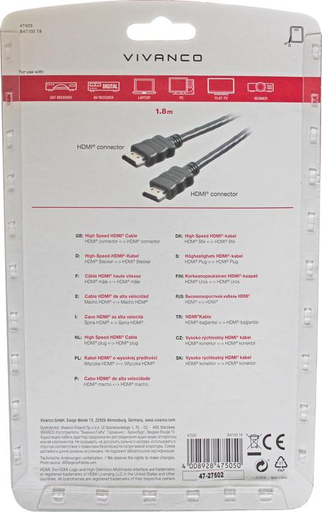 Produktbild Vivanco HDMI (Typ A) — HDMI (Typ A) (1.80 m, HDMI)
