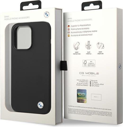 Produktbild BMW Hülle BMHCP14XSILBK "iPhone 14 Pro Max 6.7" schwarz/schwarzes Silikon-Metall-Logo (Apple iPhone 14 Pro Max)