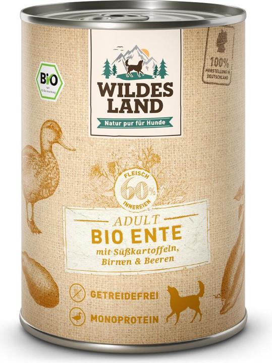 Immagine prodotto Wildes Land Cibo umido Anatra con patate dolci, pere e bacche 400 g (Adulto, 1 pz., 440 g)