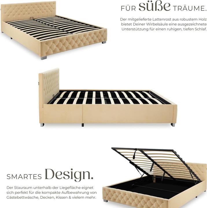 Produktbild tectake Polsterbett mit LED-Leisten & Stauraum (180 x 200 cm)