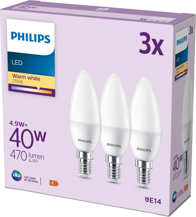 Produktbild Philips LED Lampe (E14, 4.90 W, 470 lm, 3 x, F)