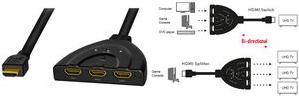 Immagine prodotto LogiLink HD0040 Splitter HDMI 1x3/3x1-Porta, 4K/30 Hz, CEC, bidirezionale, pigtail