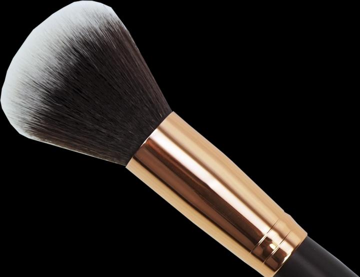 Immagine prodotto Pennello per cipria con ghiera color rame, capelli sintetici, manico marrone scuro (Talco)