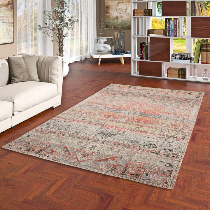 Produktbild Pergamon Kurzflor Designer Teppich Modern Vintage Orient Muster (140 x 200 cm)