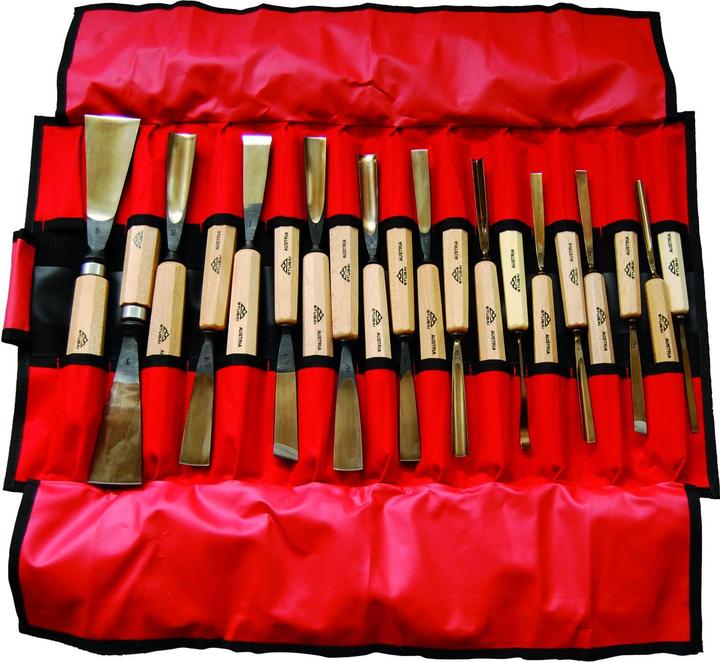 Stubai Carving iron set professional, in red roll-up bag, 20 pieces (25 mm)