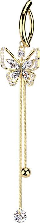 Star Piercing Banane klappbar vergoldet Schild halbrund Anhänger Schmetterling zwei Ketten (Chirurgenstahl 316L, Messing)