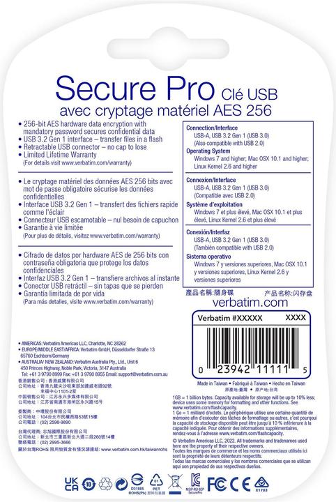 Immagine prodotto Verbatim Unità Usb 3.0 32gb Secure Data Pro (pc Mac) (32 GB, USB 3.0, USB-A)