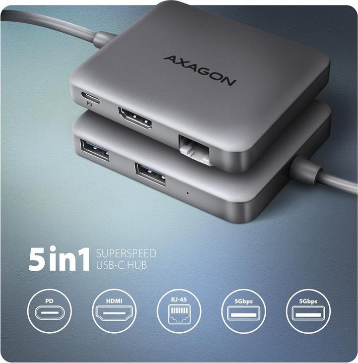 Actual product image Axagon HMC-5HL 2xUSB-A 4K HDMI GLAN PD100W USB-C (USB-C, 4 Ports)