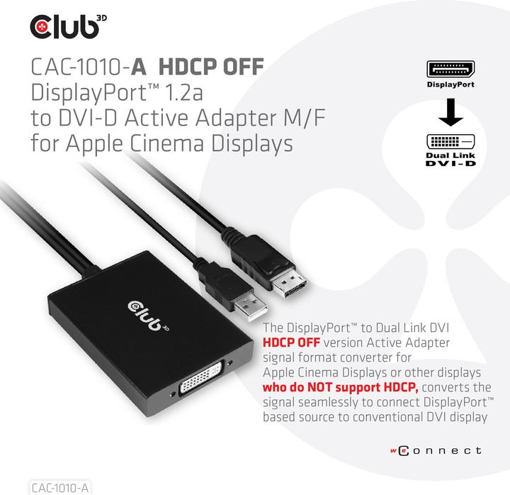 Produktbild Club 3D DisplayPort auf Dual Link DVI-D HDCP OFF (DVI, 60 cm)