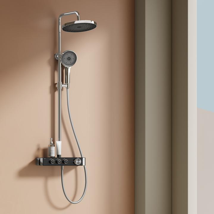 Actual product image Emke Shower system with thermostat chrome shower mixer complete set rain shower with mixer incl. 3 spray