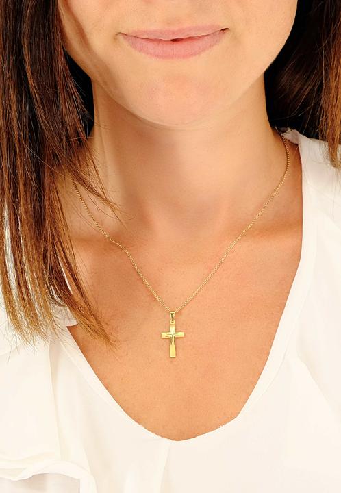 Immagine prodotto Muau Ciondolo croce oro giallo 750, 25x12 mm (Satinato con taglio a croce fantasia)