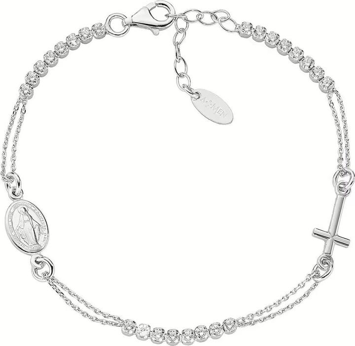 Actual product image Amen Rosary Style Tennis Cross Bracelet (16 cm, Silver 925)