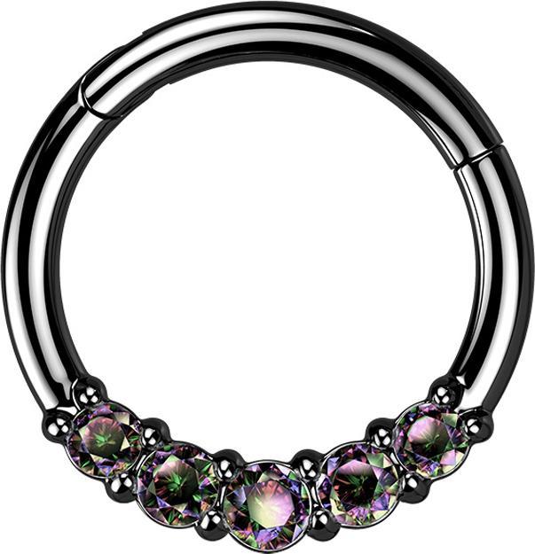 Produktbild Star Piercing Micro Segmentring klappbar schwarz fünf Kristallen dunkel multicolor (ohne Messing, Chirurgenstahl 316L)