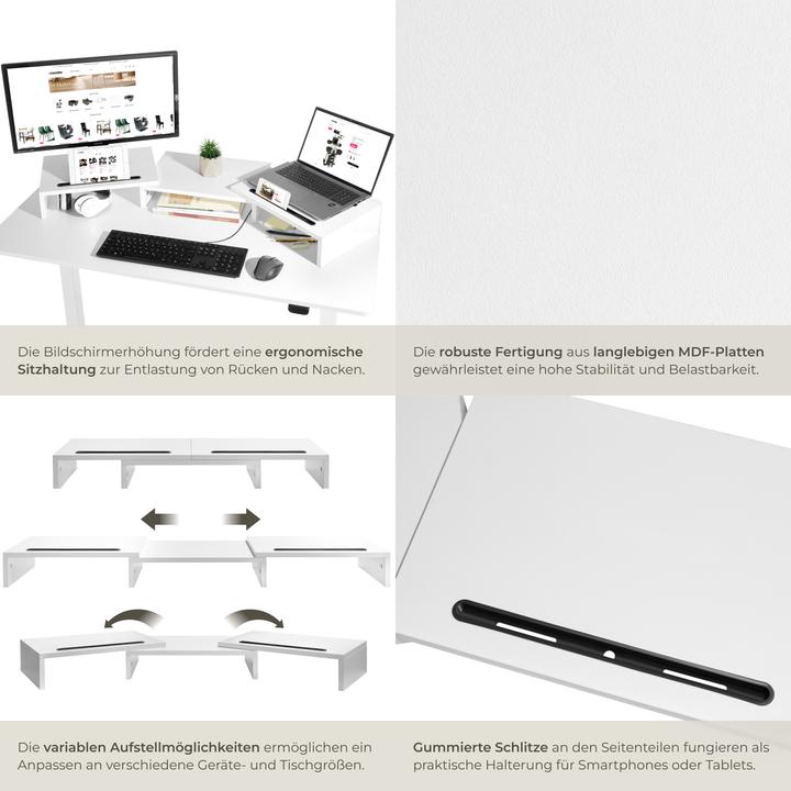 Immagine prodotto tectake Supporto monitor Bozen, 3 pezzi, inclusi supporti per smartphone