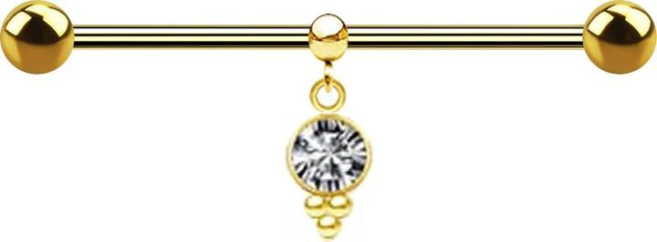 Immagine prodotto Star Piercing Barbell placcato oro con due sfere e anello pendente in cristallo argento (Acciaio chirurgico 316L, senza ottone)