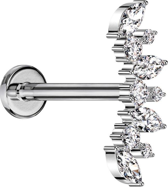Produktbild Star Piercing Micro Labret Innengewinde silber Fächer silber vier Ovale und sechs runde Kristalle silber (ohne Messing, Titan G23)