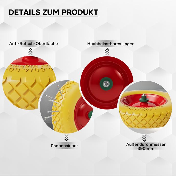 Image du produit Wiltec Roue – Pneu de brouette 4.8/ 4.00-8 avec Axe jaune Increvable Charge jusqu’à 160 kg