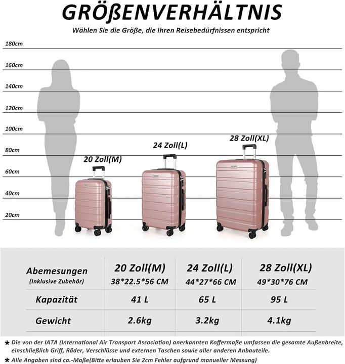 Produktbild Tan.Tomi 3-teiliges Hartschalenkoffer-Set (95 l, Handgepäck (bis 50l), M (50 - 90l), L (90 - 115l))