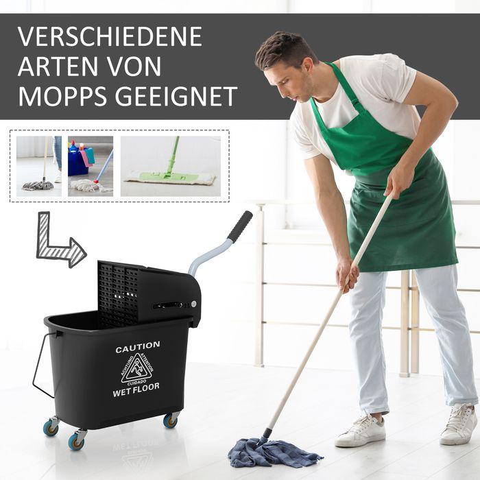 Produktbild Swisshandel24 Putzwagen Fahreimer Putzeimer 20 Liter Wischwagen mit Presse 2 Kammern Schwarz (1 Stk.)