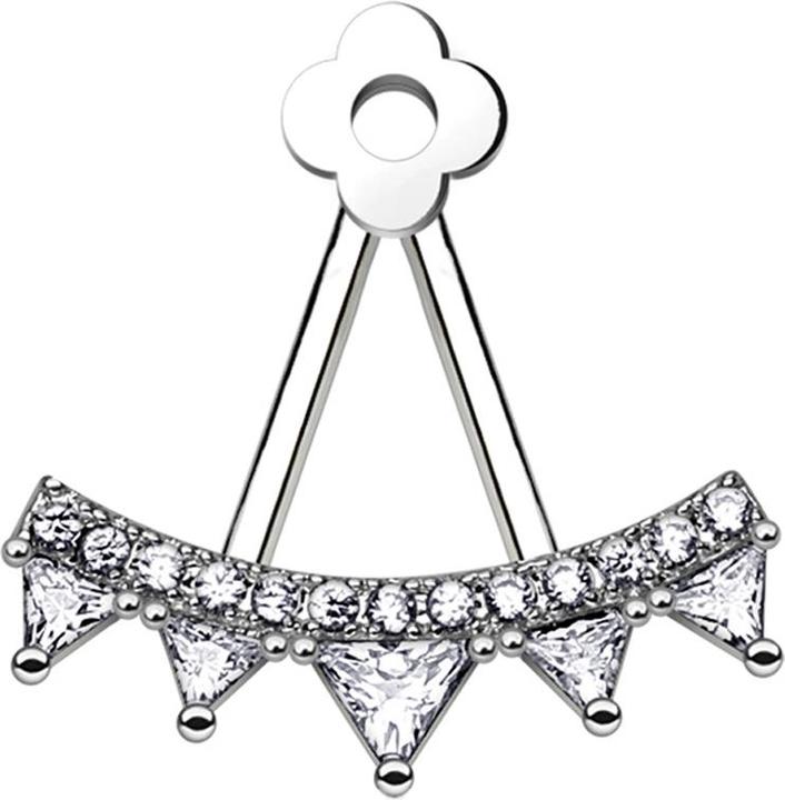 Actual product image Star Piercing Ear Jacket earring silver with five crystal triangles