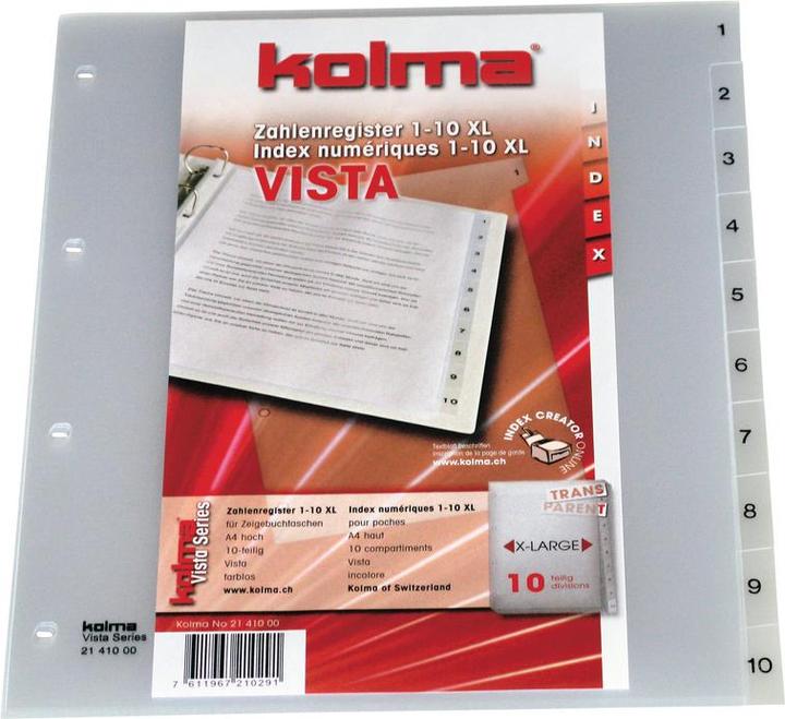 Actual product image Kolma Index A4 XL Vista 1-10 10-piece transparent colourless