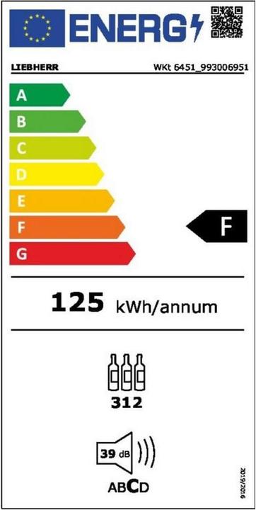 Label énergétique Liebherr Cave à vin WKt 6451 GrandCru Réversible/Droit