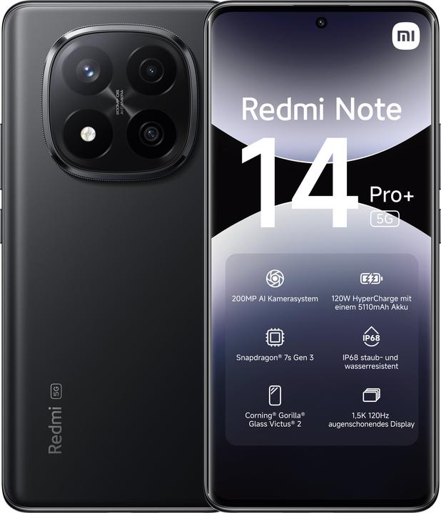 Produktbild Xiaomi Redmi Note 14 Pro+ 5G (256 GB, Midnight Black, 6.67", Dual SIM, 200 Mpx, 5G)