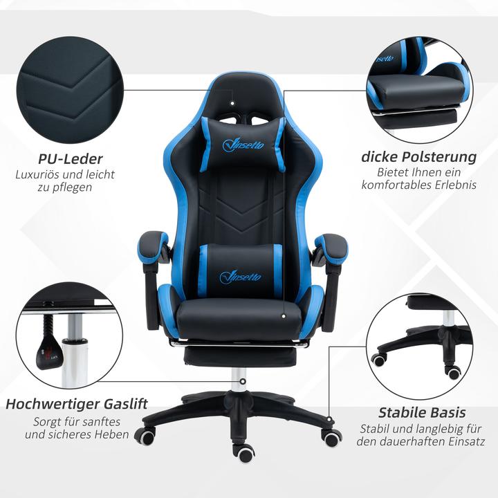 Image du produit Outsunny Chaise gaming Chaise de bureau avec coussin lombaire, appui-tête, avec repose-pieds
