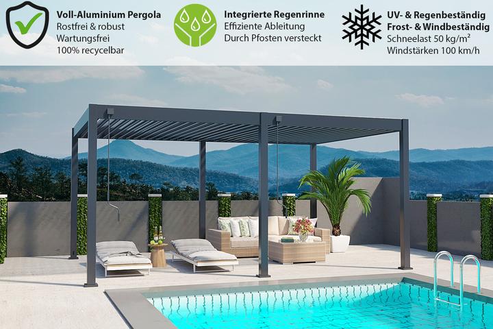 Produktbild Weide Deluxe | Voll-Alu Pavillon | 3 x 6 M | Lamellendach anthrazit | Pergola freistehend (600 cm, 255 cm)