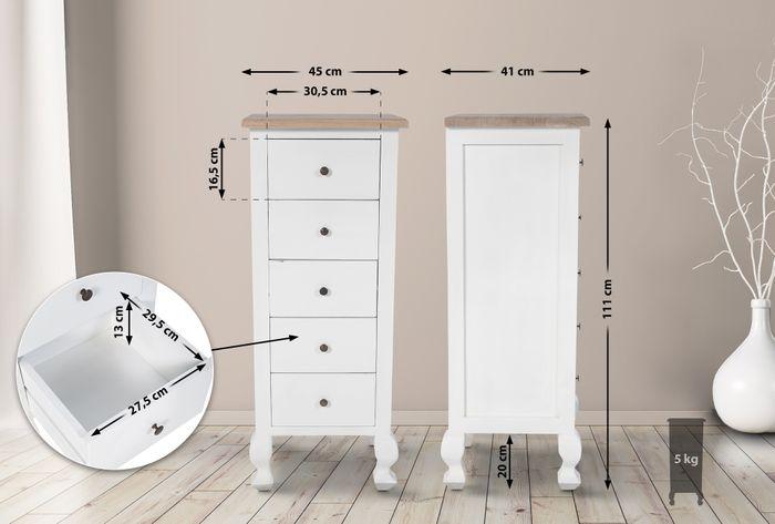 Image du produit Swisshandel24 Commode Kora, naturel/blanc (45 x 41 x 111 cm)