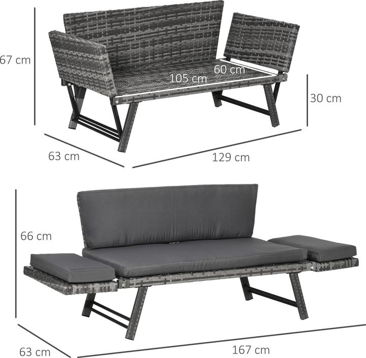 Immagine prodotto Outsunny Divano da giardino con braccioli pieghevoli