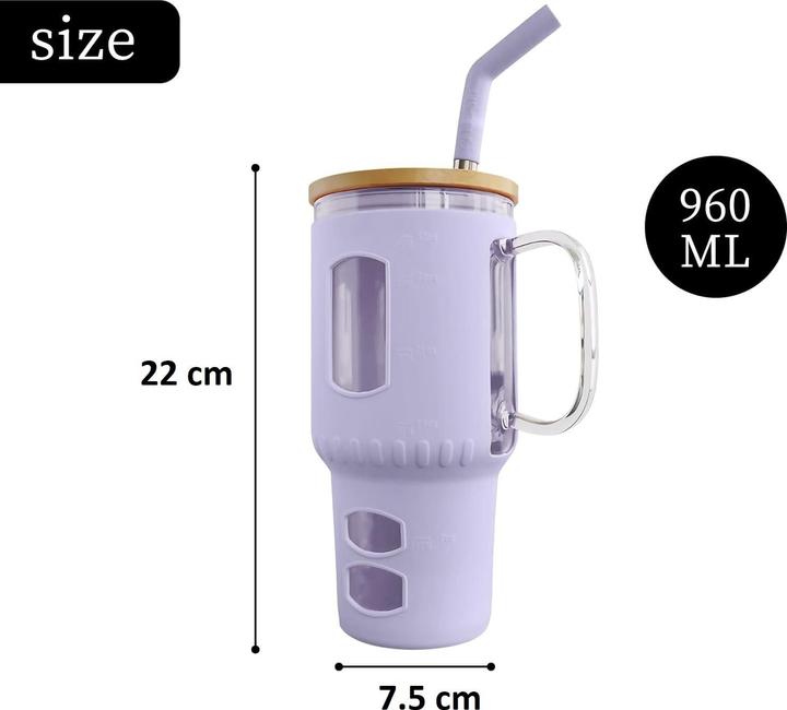 Immagine prodotto Gewürzladen Näfels Glasbecher mit Strohhalm & Bambusdeckel (0.96 l)