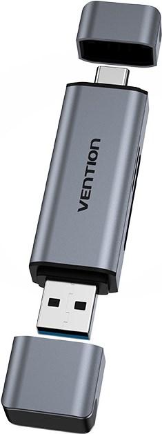 Image du produit Vention Lecteur de cartes 2 en 1 USB 3.0 A+C - gris (USB-C 3.2 Gen 1)