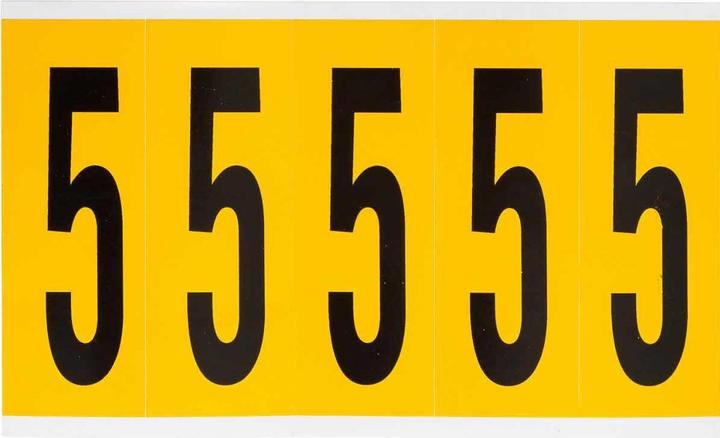 Actual product image Brady B-946, 1560-5, vinyl, labelling: 5, black on yellow, 44 x 127mm, font height 98mm(25 K.