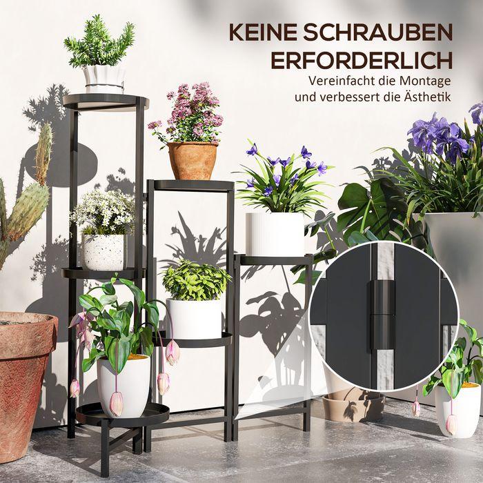 Immagine prodotto Swisshandel24 6-Etagen Pflanzenständer mit Tabletten, klappbar 80cm hoch, Schwarz