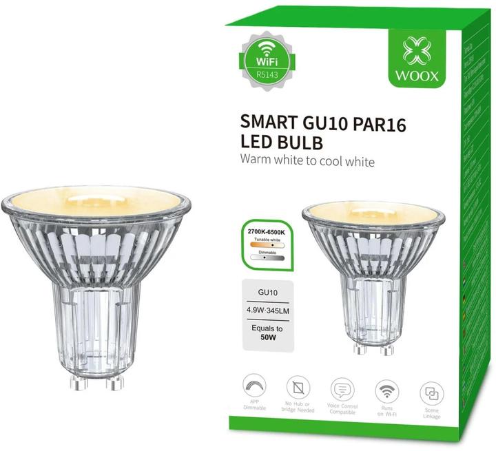 Immagine prodotto Woox Illuminant WiFi Smart Spot GU10, 4,9W, 2700K-6500K (GU10, 4.90 W, 345 lm, 1 x, G)