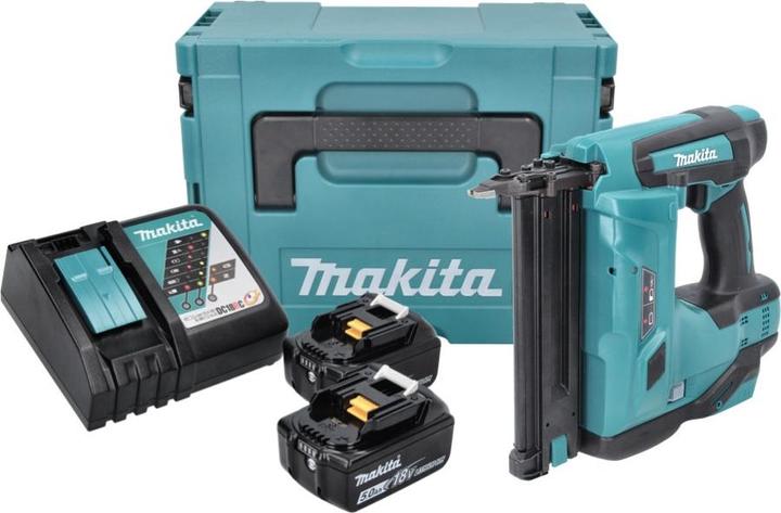 Image du produit Makita DBN 500 RTJ Cloueur sans fil 15-50 mm 90° 18 V + 2 x Batteries 5,0 Ah + Chargeur + Coffret Ma
