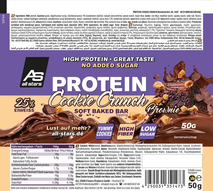 Valori nutrizionali e ingredienti All Stars Barretta proteica Cookie Crunch (50g) (Brownie, 1 pz., 50 g)