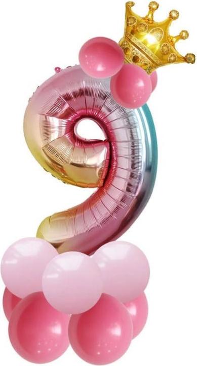 Produktbild Ueli Express Folien Ballon Set mit Krone Ziffer 9 80cm Pink (1 x)