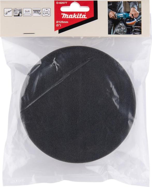 Immagine prodotto Makita Spugna abrasiva per disco singolo/lucidatrice, Ø125 mm, non perforata, 1 pezzo, nero (0)